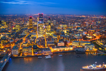 Fototapeta premium Aerial view of night London
