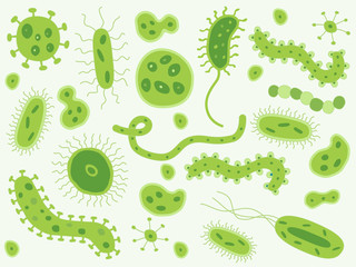 Hand drawn green bacteria and germs
