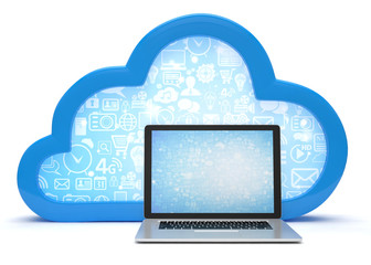 3d cloud symbol and laptop