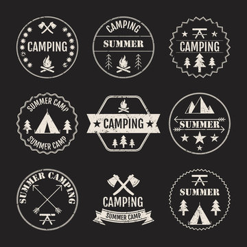 Vector illustration set of logos on the theme of camping.