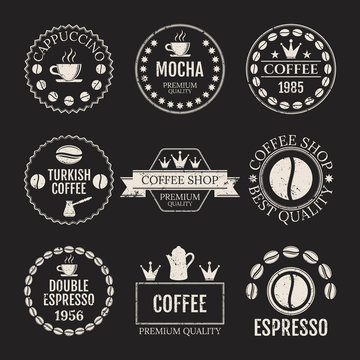 Vector illustration set of logos on coffee theme.