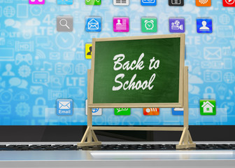 Laptop with chalkboard, back to school, online education concept