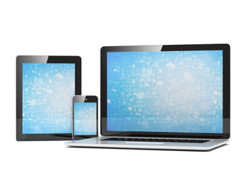 laptop, tablet, phone, on white