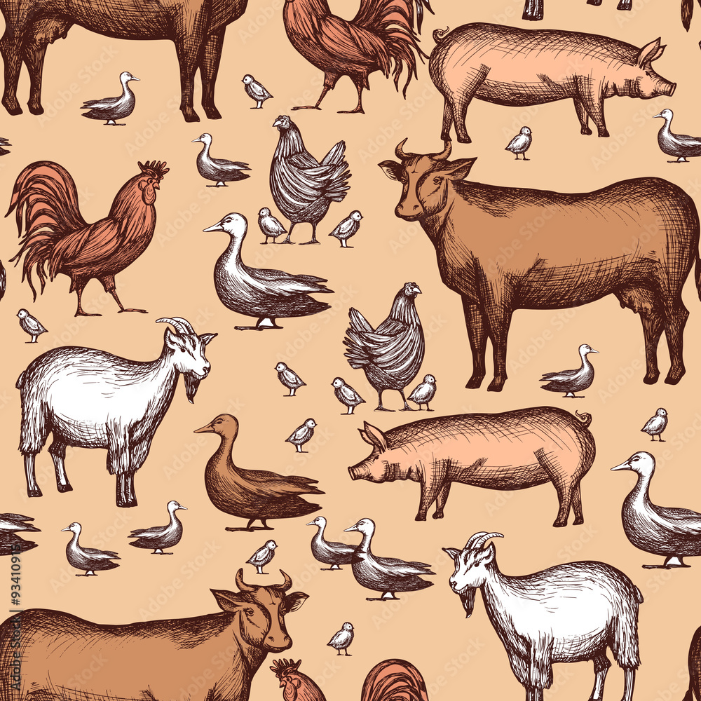 Wall mural farm seamless pattern