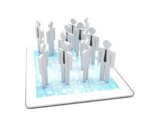 group of people figures on tablet PC, 3d render