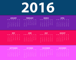 Calendar for the year 2016. Vector illustration.