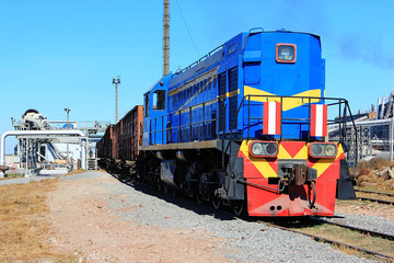 Diesel Locomotive On unloading sugar beet factory for the produc