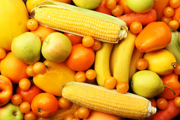 Fresh fruits and vegetables background