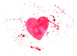 Vector watercolor heart drawing with splashes