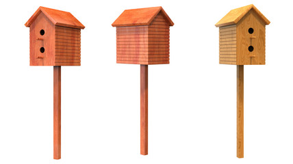 Bird house design with all views and wooden textures