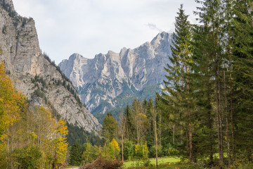 The Ges&auml;use mountains and view direction the Enns valley with the Hochtor massif. The Ges&auml;use range is part of the Ennstal Alps and a national park in Styria, Austria 
