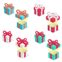 Gift boxes set with ribbon, isolated on the white background