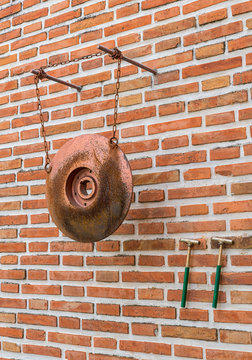 Metal semantron hanging  at a romanian monastery