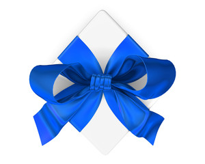 White gift with blue ribbon