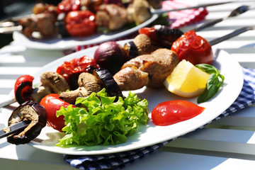 Barbecue served on plate outdoor
