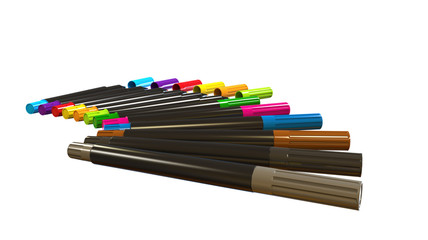 multicoloured pen and markers with caps