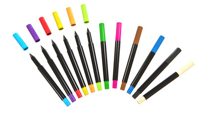 Graphic design of multicoloured pens for office and painting purpose