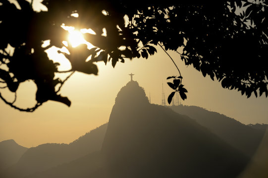 Corcovado Mountain view with the Christ Redeemer in silhouette
