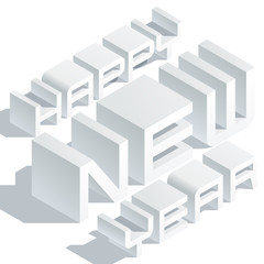 Happy new year greeting card with minimalistic white 3D font