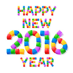 Happy new year greeting card with colorful 3D cube font