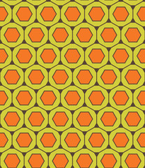 Vector modern seamless colorful geometry pattern, hexagon, color green orange, abstract geometric background, trendy multicolored print, retro texture, hipster fashion design
