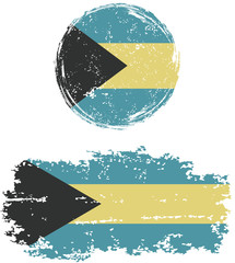 Bahamas round and square grunge flags. Vector illustration.