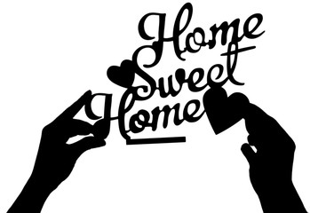 Silhouettes of hand with decorative item, isolated on white