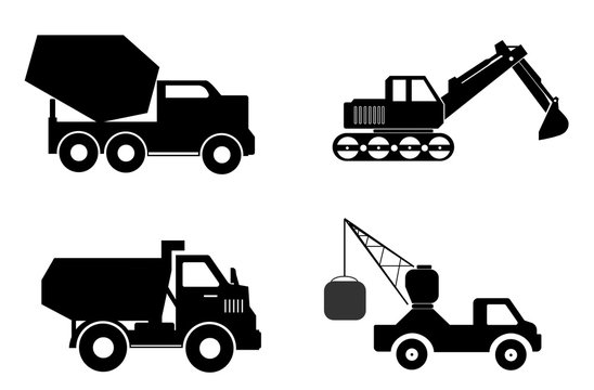 Camion de chantier en 4 icônes