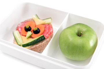 Funny sandwich in box closeup