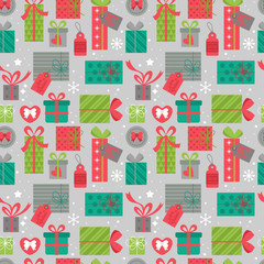 Modern Christmas seamless pattern background with gift boxes. Ch