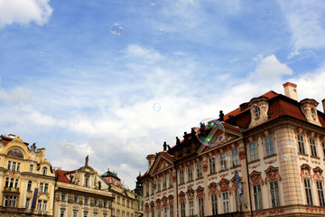 Fototapeta na wymiar Old Town Square (Staromestske namesti) with soap bubbles, Prague, Czech republic
