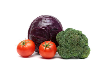 tomatoes and cabbage isolated on a white background