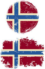 Norwegian round and square grunge flags. Vector illustration.