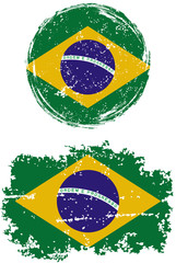 Brazilian round and square grunge flags. Vector illustration.