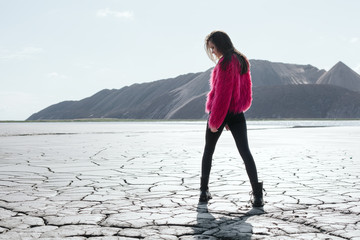Girl walking on dry land