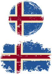 Icelandic round and square grunge flags. Vector illustration.