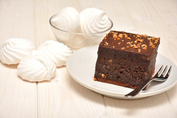 chocolate cake  and meringue
