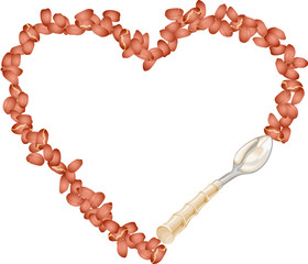 Frame of peanut grain forming into heart with spoon