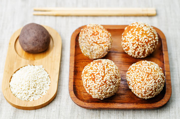 Chinese sesame balls with sweet red bean paste