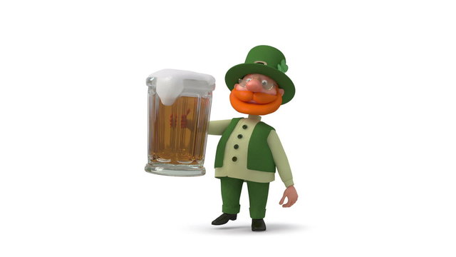 Saint Patrick with beer/Christian sacred and the patron of Ireland with a green leaflet of a clover