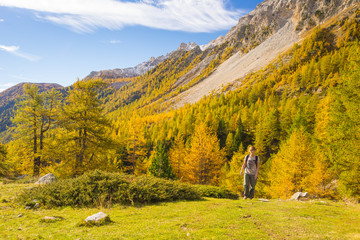 Hiking in the Alps, colorful autumn season