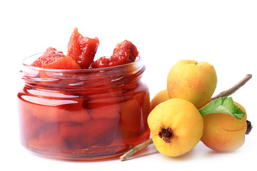 quince jam isolated on a white background