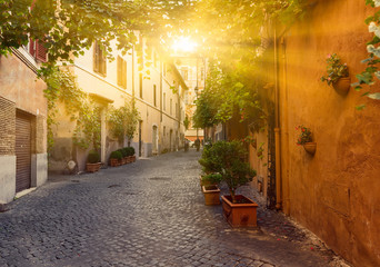 Naklejka premium Old street in Trastevere w Rzymie, Włochy