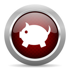 piggy bank red glossy web icon