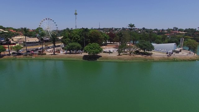 Aerial View of Lagoa da Pampulha and Minerao Stadium, in the city of Belo Horizonte, capital of Minas Gerais, Brazil