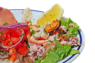 seafood and vegetable salad, selective focus