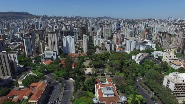 Aerial view from Pra&ccedil;a da Liberdade to Belo Horizonte skyline, Minas Gerais, Brazil.
