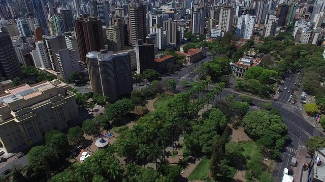 Aerial view from Pra&ccedil;a da Liberdade to Belo Horizonte skyline, Minas Gerais, Brazil.