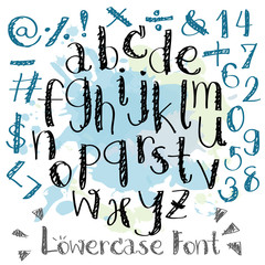 Black blue alphabet lowercase letters.Hand drawn written with a