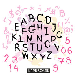 Black pink alphabet uppercase letters.Hand drawn written with a